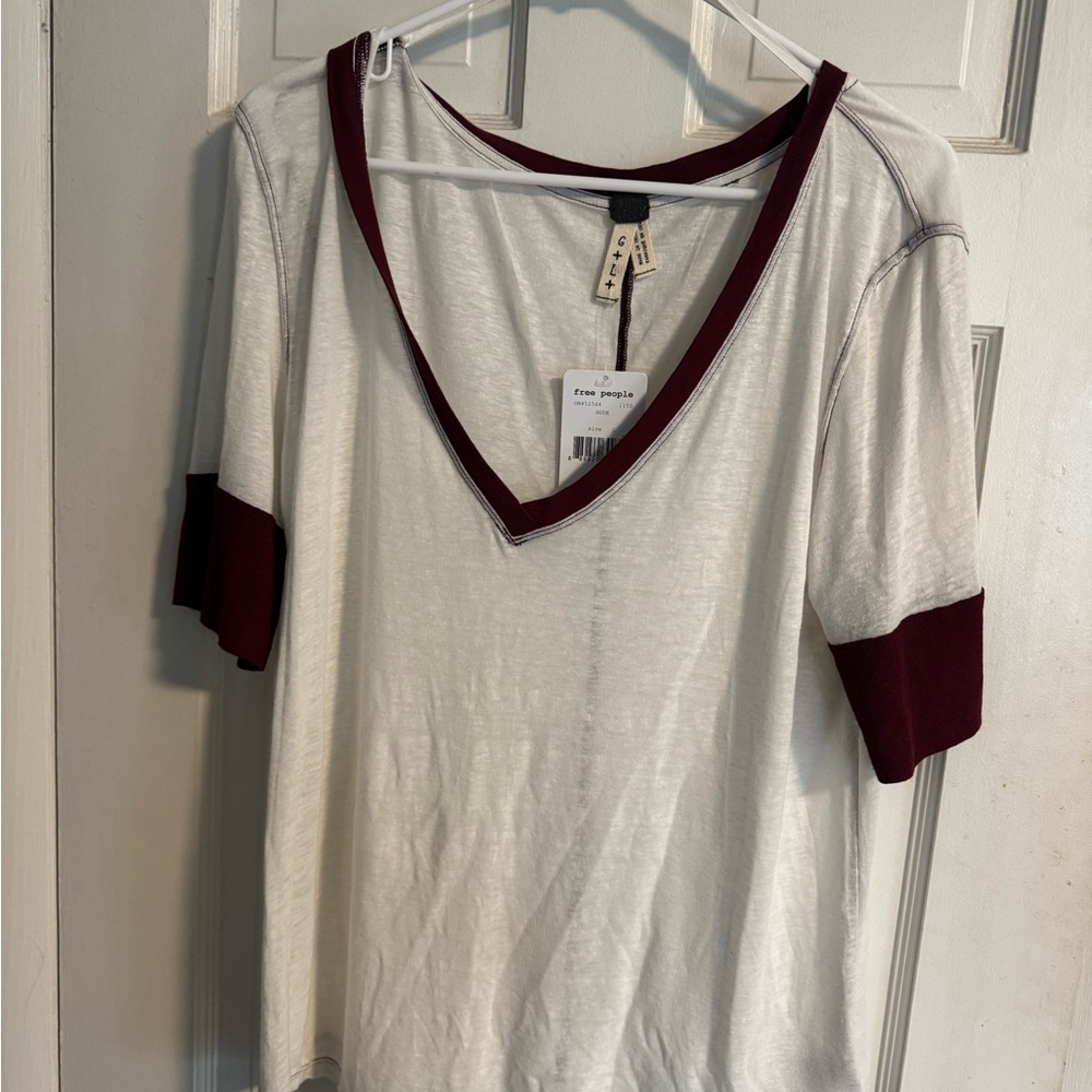 Free People White and Burgundy Women's Top